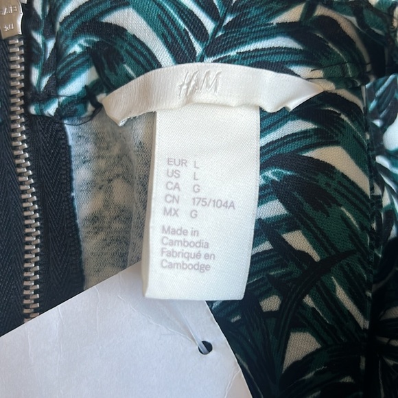 NWT H&M Sleeveless Green White Palm Leaf High Neck Halter Bodycon Dress Large - Picture 10 of 11